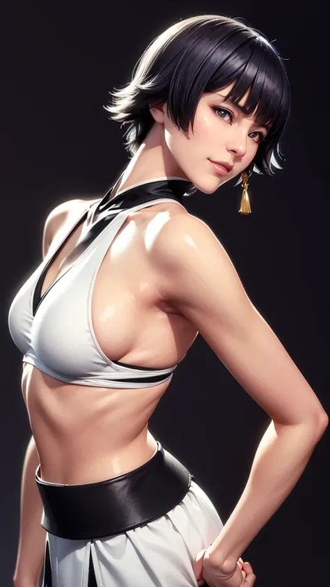 (（（perfect body,white and tender skin,（（（japanese clothes, sideboob，black top, gold belt, black sleeves, black japanese pants ））...