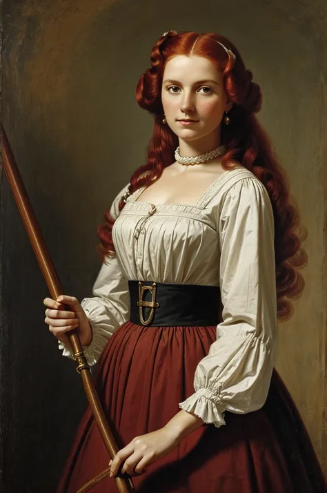 Beautiful woman, portrait, Red hair, era colonial, era, colonial woman with whip in hand.