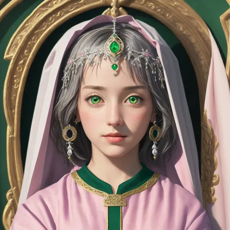 ((masterpiece), (extremely intricate1.2), (realistic1.3), (photorealistic:1.4)), Fanart in the style of a medieval painting of a 10-year-old princess who has become a priestess. She is wearing pink priestly robes (dress pink:1.2), the color of the goddess ...