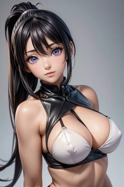 8k,Best Quality, masterpiece, ultra high resolution, (photorealistic:1.4), Photo and gross, (Genuine leather texture:1.3), (film grain:1.3),1 beautiful girl, Akeno Himejima, 24 year old woman with a height of 1,78 meters. He has black hair in a ponytail st...