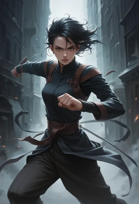 female character, animation art, cool colors, anime style, dramatic action, heroic pose, adventurous atmosphere