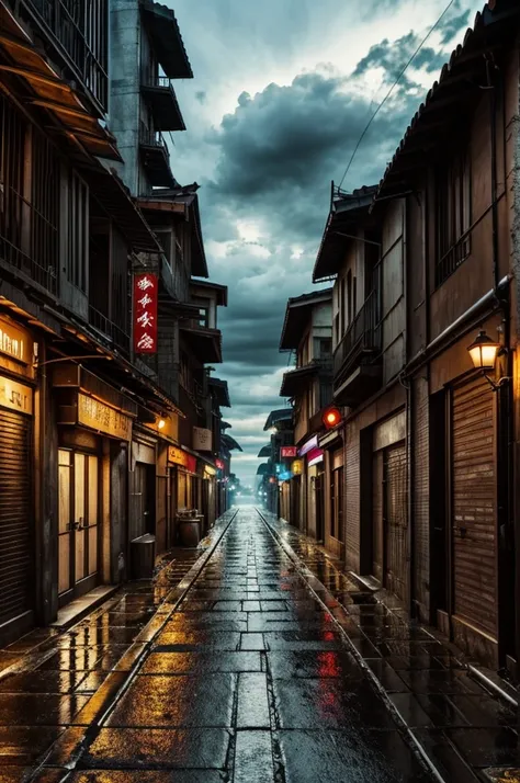 night to me, Can you draw a cloudy, rainy, slightly dilapidated street and write Soyhan on the sign? picsart 3D