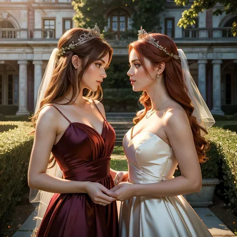 (​masterpiece, best quality:1.5), highest quality, High resolution, super detailed, Realists, Upper body photo of the red-haired bridesmaids, detailed and beautiful eyes, beautiful detailed lips, very detailed eyes and face, longeyelashes, Woman in bridesm...