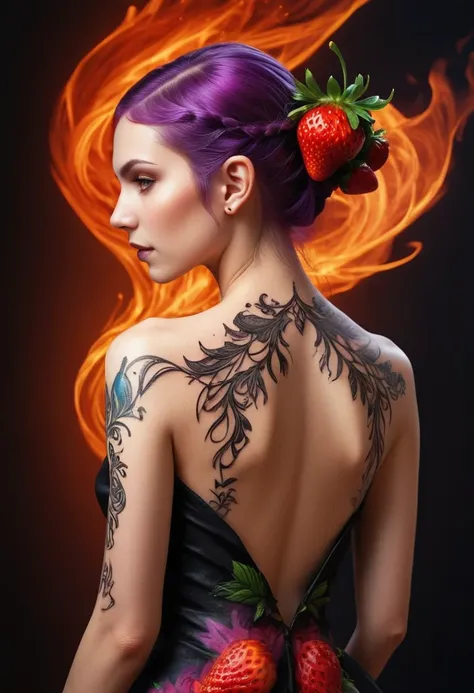 arafed, dark fantasy art, fantasy art, goth art, a picture of a tattoo on the back of a female elf, a glowing tattoo of a ((stra...