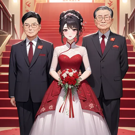 ((Highest quality)), ((masterpiece)), (detailed), （Perfect Face）、The woman is a Chinese woman named Kocho Shinobu.。, Purple gradient bob black hair and formal evening hairstyles. She is wearing an engagement ring. She is a prominent member of the Chinese C...