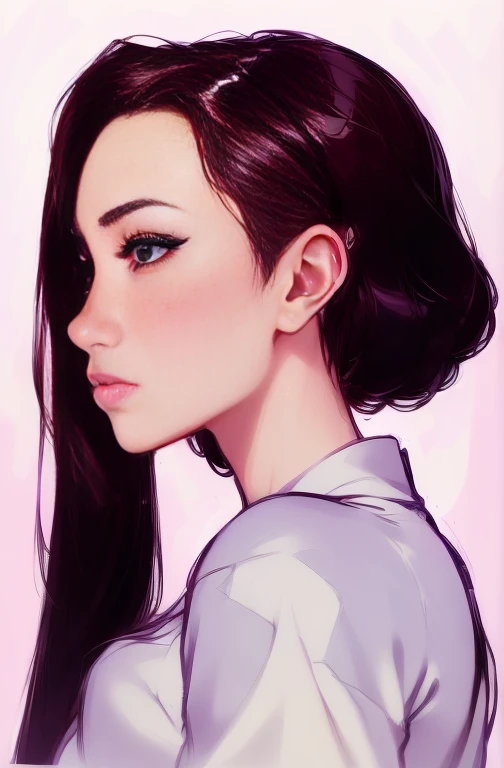 identification photo, SFW, (Ultra Quality, Unparalleled Masterpiece:1.4), Ethereal, (Realism:1.4), (Realisitc:1.2), (Absurdres:1.4), anime style, profile view, angelina jolie, side view, art by wlop and ross tran, profile view, looking to the right, lookin...