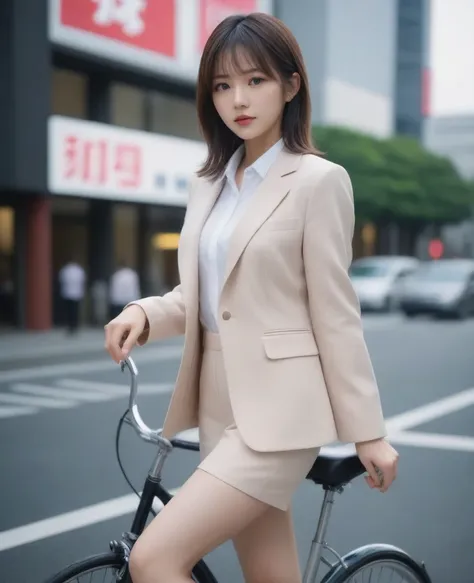 8k, photo realistic, scores 9, 8, 7, 6, medium closeup, detailed, very sharp, vivid, solo, biking through tokyo street, jacket, ...