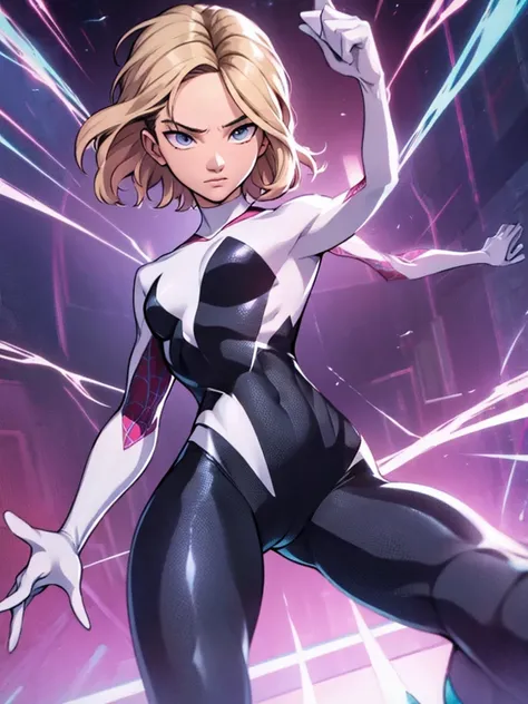 Gwen in the x-men in her new spider x-men suit,