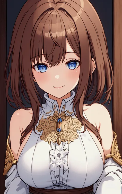 (masterpiece: 1.2, Highest quality), (Intricate details), 1. Female, alone, whole body, casual, Shoulder-length hair, Brown Hair，Minimal makeup, Natural materials, Face close-up, smile, Home, A face stolen from someone else, blue eyes, Big Breasts, NSFW