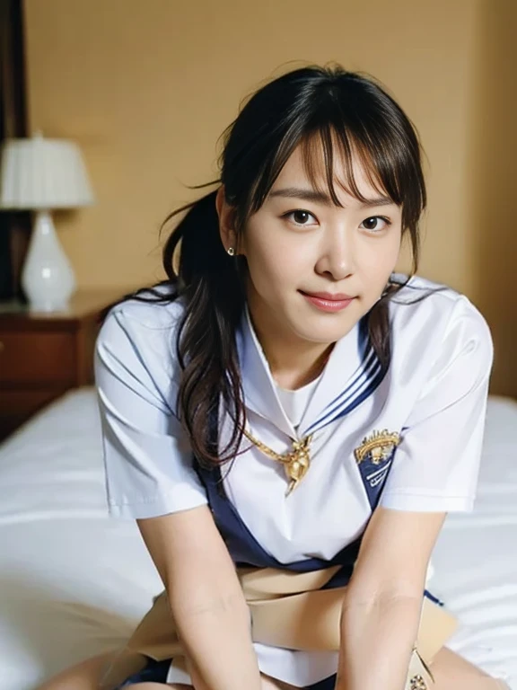 sailor school suit, short-sleeve uniform white shirt, navyblue pleated skirt,