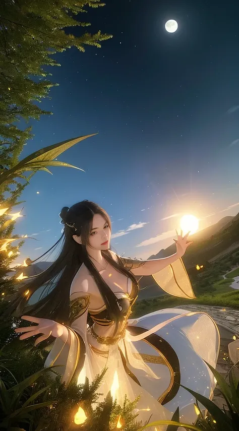 moonlight的风景，ancient costume goddess wears hanfu，unique。her gorgeous costume sparkles，the skirt flutters in the breeze，it looks ...