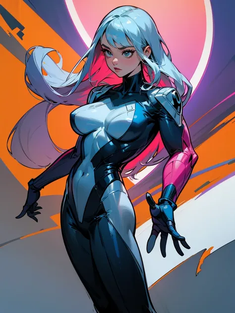 Gwen in the x-men in her new spider x-men suit,Solo, High Resolution, Masterpiece, Best Quality, High Details, High Quality, Large breasts, adult woman, character reference character sheet, x-Men logo on the suit 
￼
￼