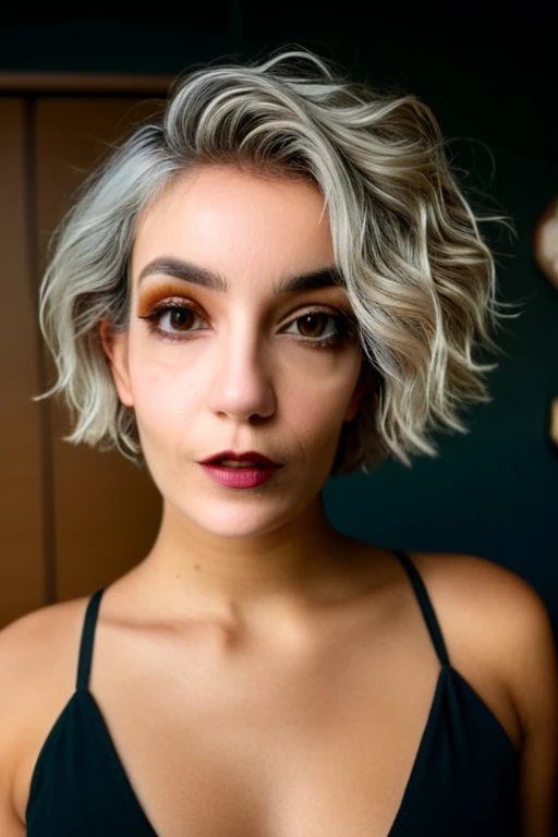 Beautiful young 22 yrs woman, (close-up, editorial photograph), [[wide angle photo]], (background inside dark, moody, private study:1.3), full body portrait, by lee jeffries, nikon d850, film stock photograph, 4 kodak portra 400, camera f1.6 lens, rich col...