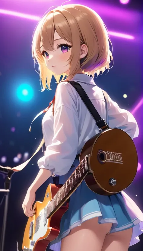 High resolution、high quality、colorful、animation、Rear View、I have a guitar、One girl, Light sound、Anime Style, 