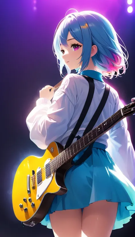 High resolution、high quality、colorful、animation、Rear View、I have a guitar、One girl, Light sound、Anime Style, 