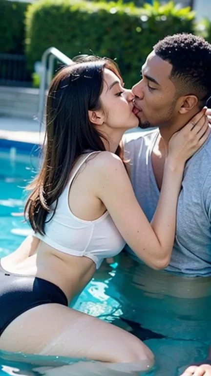 16 year old girl wearing swimming, kisses black man bf at school