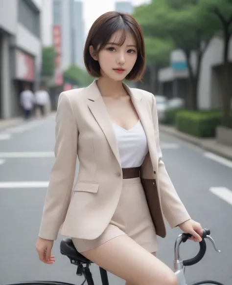 8k, photo realistic, scores 9, 8, 7, 6, medium closeup, detailed, very sharp, vivid, solo, biking through tokyo street, jacket, ...