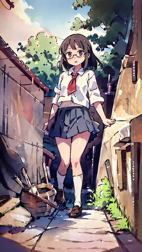 nsfw、masterpiece, high quality, 4k, hdr,, stable diffusion prompt:  schoolgirl with short、brown hair and red-framed glasses, wea...