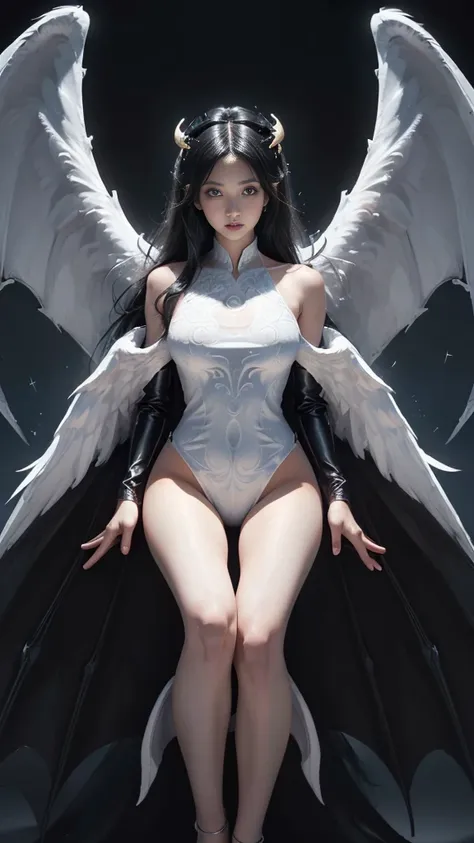 a gigantic rift, large breasts, breast augmentation, plump breasts, fully grown breast, emphasis on wings, wings on shoulder, an...