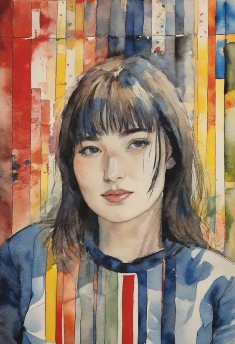 masterpiece, detailed, colorful

watercolor,

pop art, Jasper Johns

girl outside