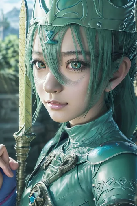 a 20 years old japanese girl,(dragonquest sage:1.5),(Excalibur:1.75),beautiful detailed eyes,beautiful detailed lips,extremely detailed face and eyes,long eyelashes,fantasy,medieval,magic,medieval castle,landscape,art,digital painting,cinematic lighting,vi...