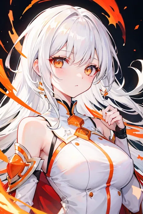 white  hair、Orange Eyes、ember、White Dress