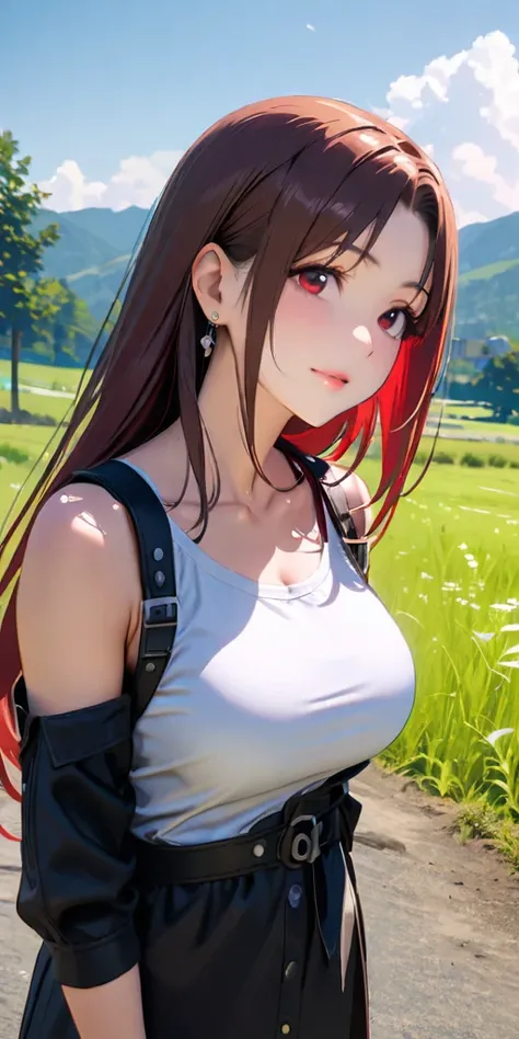 (((((Tifa Lockhart,ファイナルファンタジー7:1.5))))),((Highest quality、masterpiece、anime style、best quality、high resolution、8k、detailed、ultra-detailed:1.3))、Long legs:1.2, Beautiful woman with perfect figure:1.4、(Smiling:1.2), double eyelid、30-year-old female、((((One ...