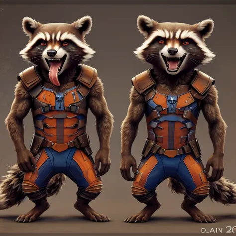 rocket raccoon (guardians of the galaxy 2014), marvel studios, cgi, looking at viewer, open mouth, tongue out, long tongue, wide...