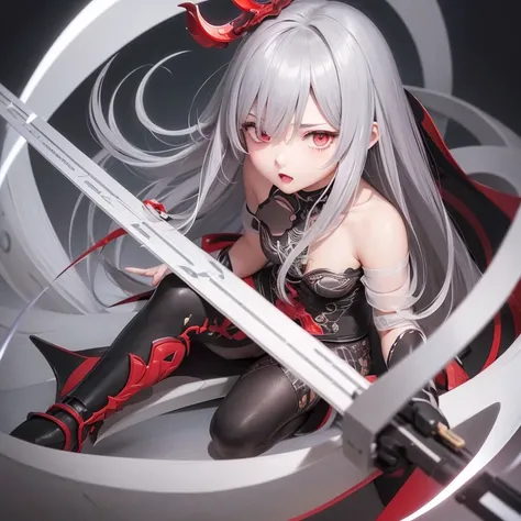 full body, High resolution, detail, 高いdetail, Shortcuts, Gray Hair, Grey Hair, Silver Hair, chest, Open your mouth, Red eyes, Multiview, accessories, Illustration, Anime Style, Character Design, 