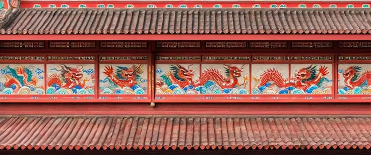 red wall with chinese-style tile roof