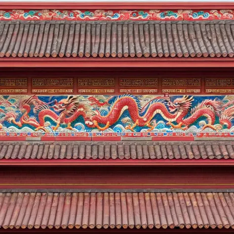 red wall with chinese-style tile roof