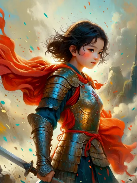 create a digital painting that portrays a brave warrior, symbolizing the battle of health. use bold and vibrant colors to enhanc...