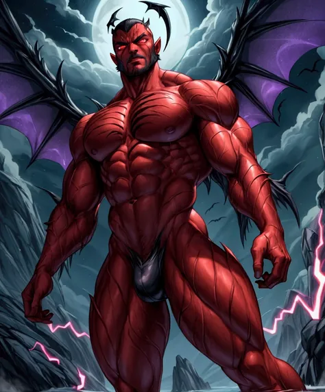 (mid_shot:1.3),(1 male:1.2),(muscle man:1.1),(frontal illumination:1.2) A sudden burst of energy ripples through the air as you transform, your body morphing into a towering, winged creature of the night. Your features become more angular and predatory, yo...