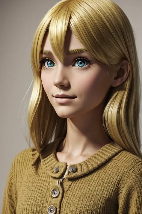 create a template of a Coraline art type drawing but make the model a blonde girl with fine features 