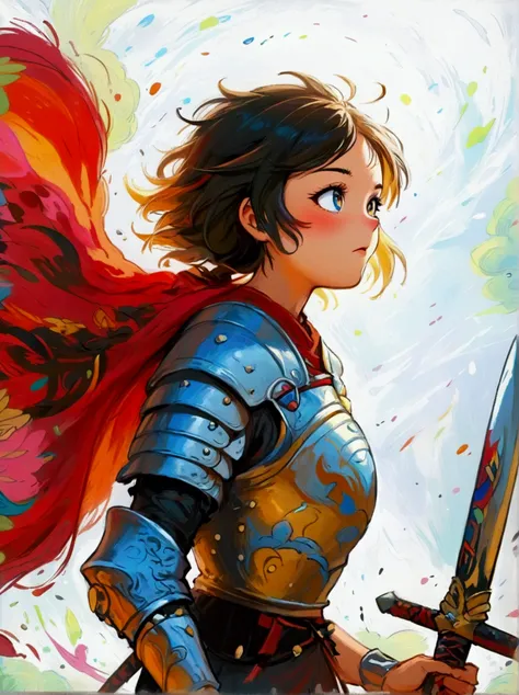 Create a digital painting that portrays a brave warrior, symbolizing the battle of health. Use bold and vibrant colors to enhance the whimsical and vivacious feel, typical of childrens design. The warrior should be seen in dynamic poses, drawing inspiratio...