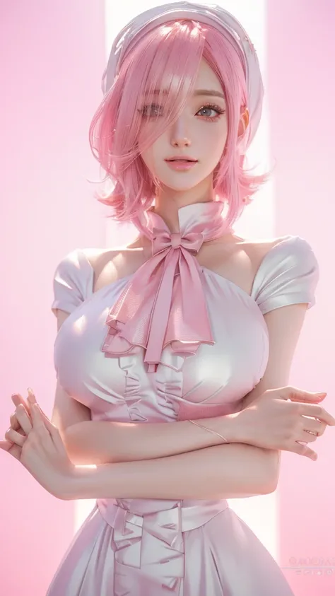 Arabic style image of a woman with pink hair and a white dress, Photorealistic anime girl rendering, Smooth anime CG art, 8K high quality, detailed art, 3D Anime Real, Gwaiz, Realistic Anime 3D Style, Ultra realistic anime, Trending on cgstation, 8k octa-r...