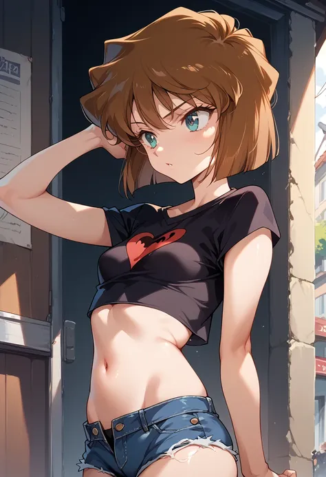 masterpiece,high resolution,highest quality,8k(detective conan,ai haibara)
(7-year-old girl,,small breasts,short,brown hair,shor...