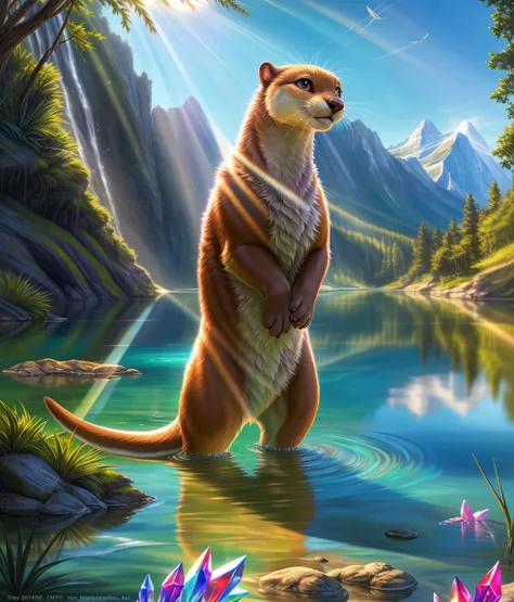 playful otter by the water,sunlight shining,rippling water,realistic nature,highly detailed(fine details:1.2), hdr,ultra-detaile...