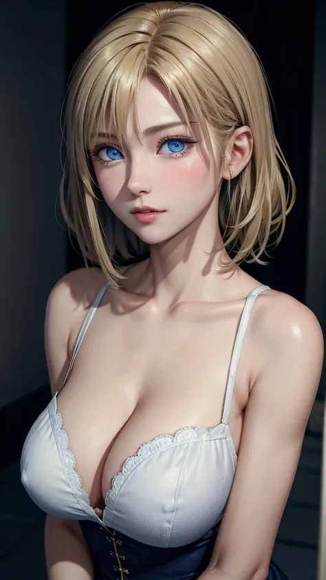 1 Girl, Lovely, Internal, Delicate eyes, (blue eyes)，high resolution, masterpiece, Sarashina Ryuka, short hair, blond，Sexy，Huge breasts