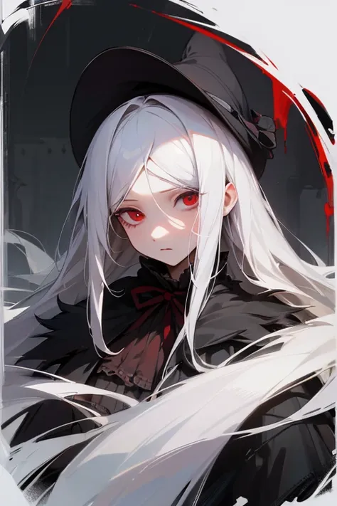 (masterpiece), best quality, expressive eyes, perfect face, wazy long white hair, red eyes, victorian, bloodborne