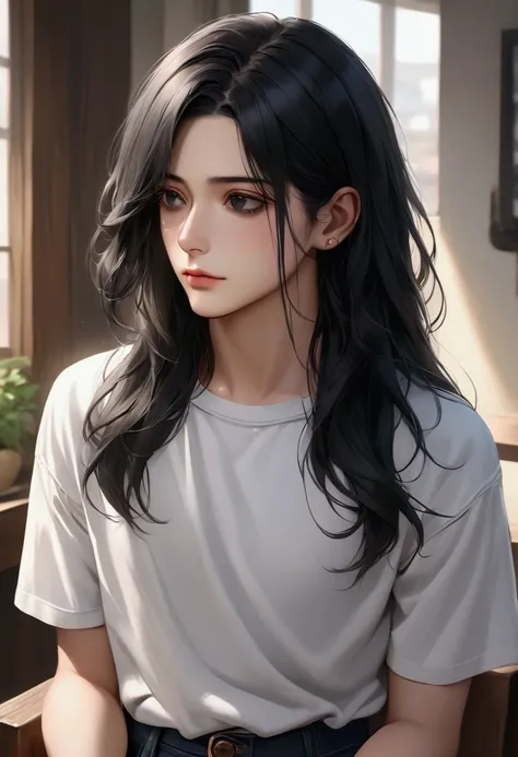 long black hair,black eyes,aesthetic built,casual wear,best quality,4k,realistic