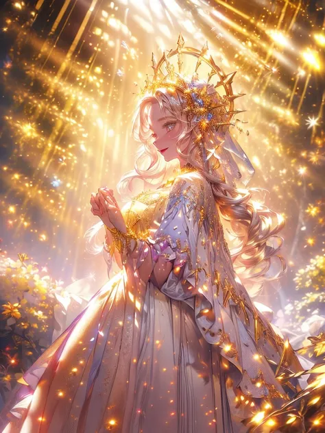 (((obra-prima))), ((melhor qualidade)), (super detalhe), cinematiclight, Colorful fairy in the middle of a snow-white scenery being illuminated by a beam of sunlight shining her body with a cheerful and amused mood, staring blankly at the viewer, inviting ...