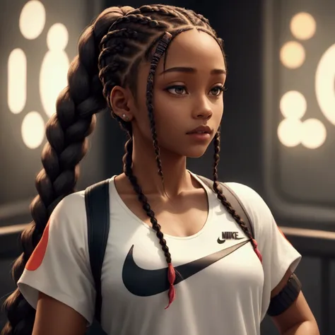 with braids and wearing nike