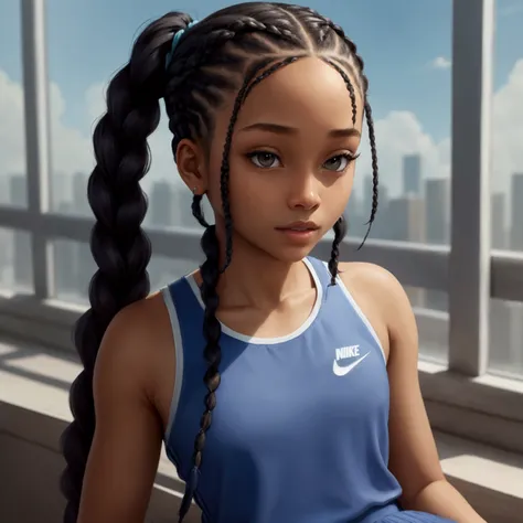 with braids and wearing nike