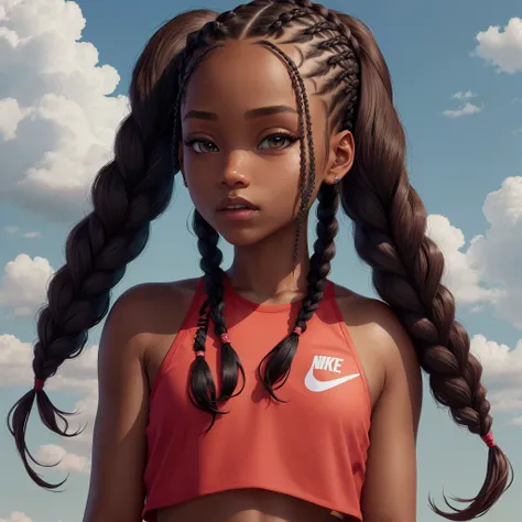 with braids and wearing nike