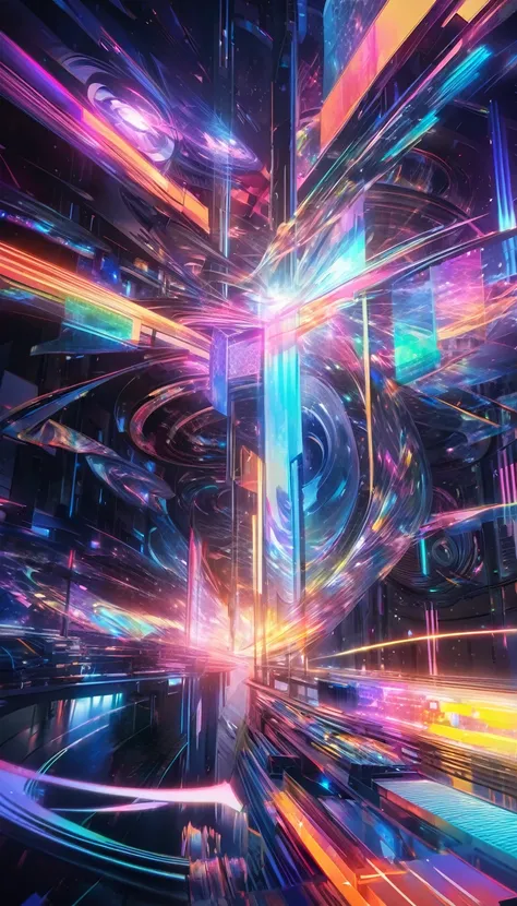 conceptual installation fantasy art, vertically stacked kaleidoscopes, holograms, neon line art, prisms, background galaxy, black-hole, shading effects, gradation magic effects, (ultra detailed, absolutely resolution, best quality:1.3), 2.5D, delicate and ...