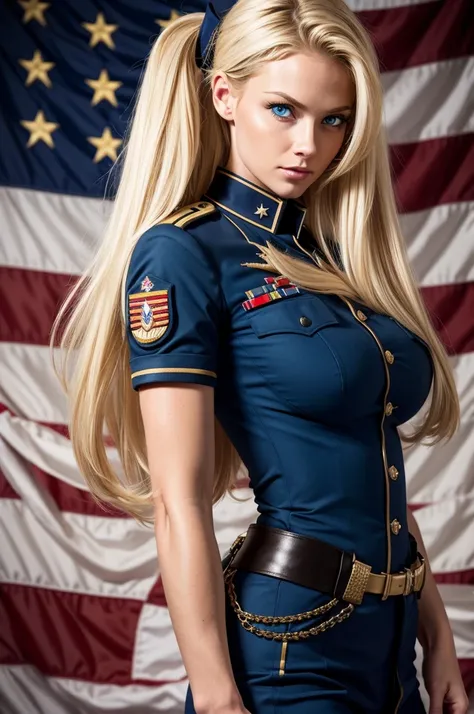 USA military , full body she is waiting to make love to you, , European woman, military uniform, tight top, huge breasts, blond and long and straight hair, blue eyes 