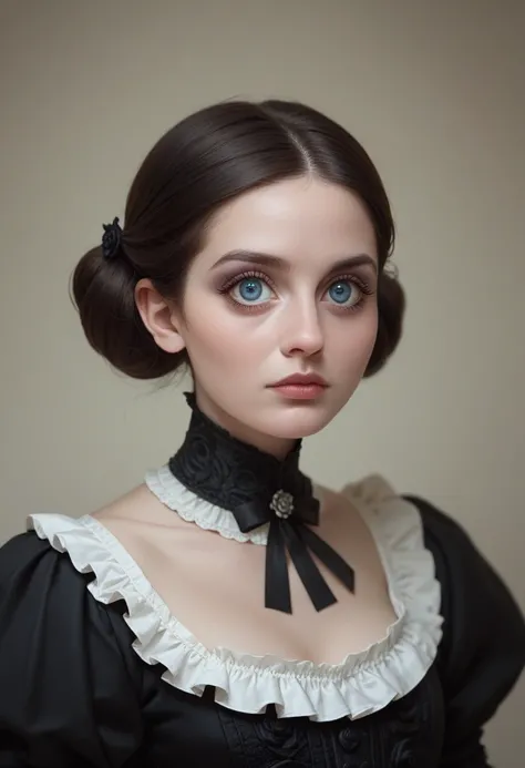 Portrait of victorian gothic girl, pretty face, big eyes, Tim Burton style, 