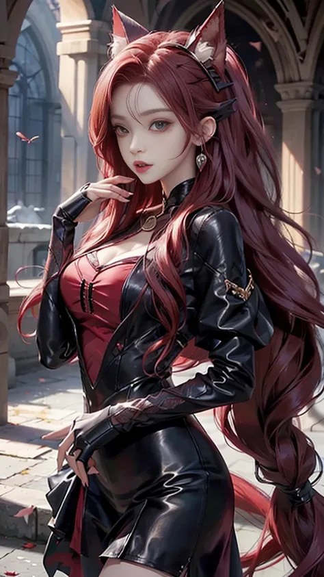 Girl with long hair,red hair,vampire, beautiful 