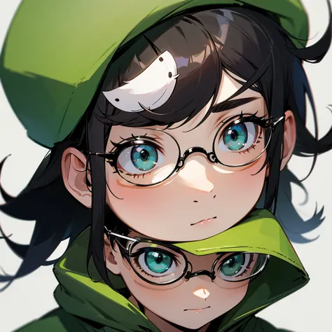 Black haired man with bangs and eyeglass and green cap chibi